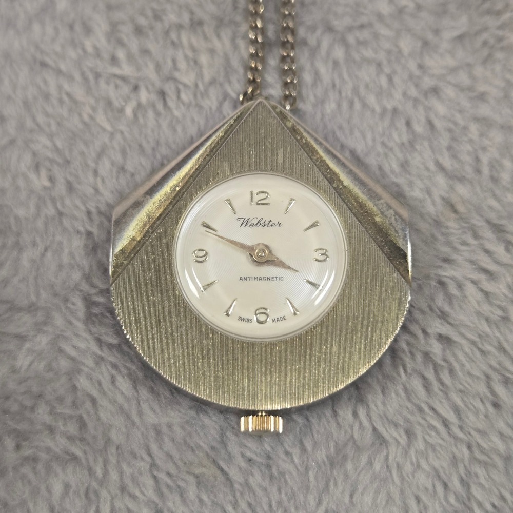 Vintage Webster Swiss Made Antimagnetic Pendant Watch Silver Tone Necklace Parts